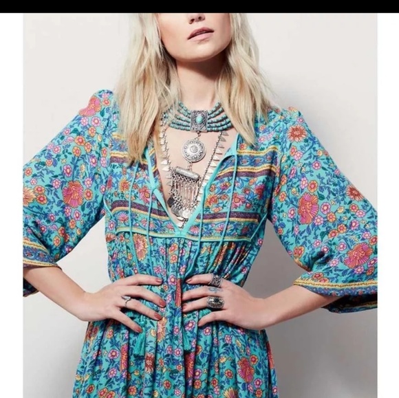 LAST 1 3X Boho blue gypsy rayon floral maxi dress - Picture 4 of 8